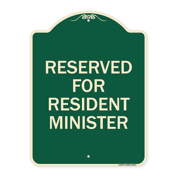 Signmission Reserved for Resident Minister Heavy-Gauge Aluminum Architectural Sign, 24" x 18", G-1824-23176 A-DES-G-1824-23176 - main